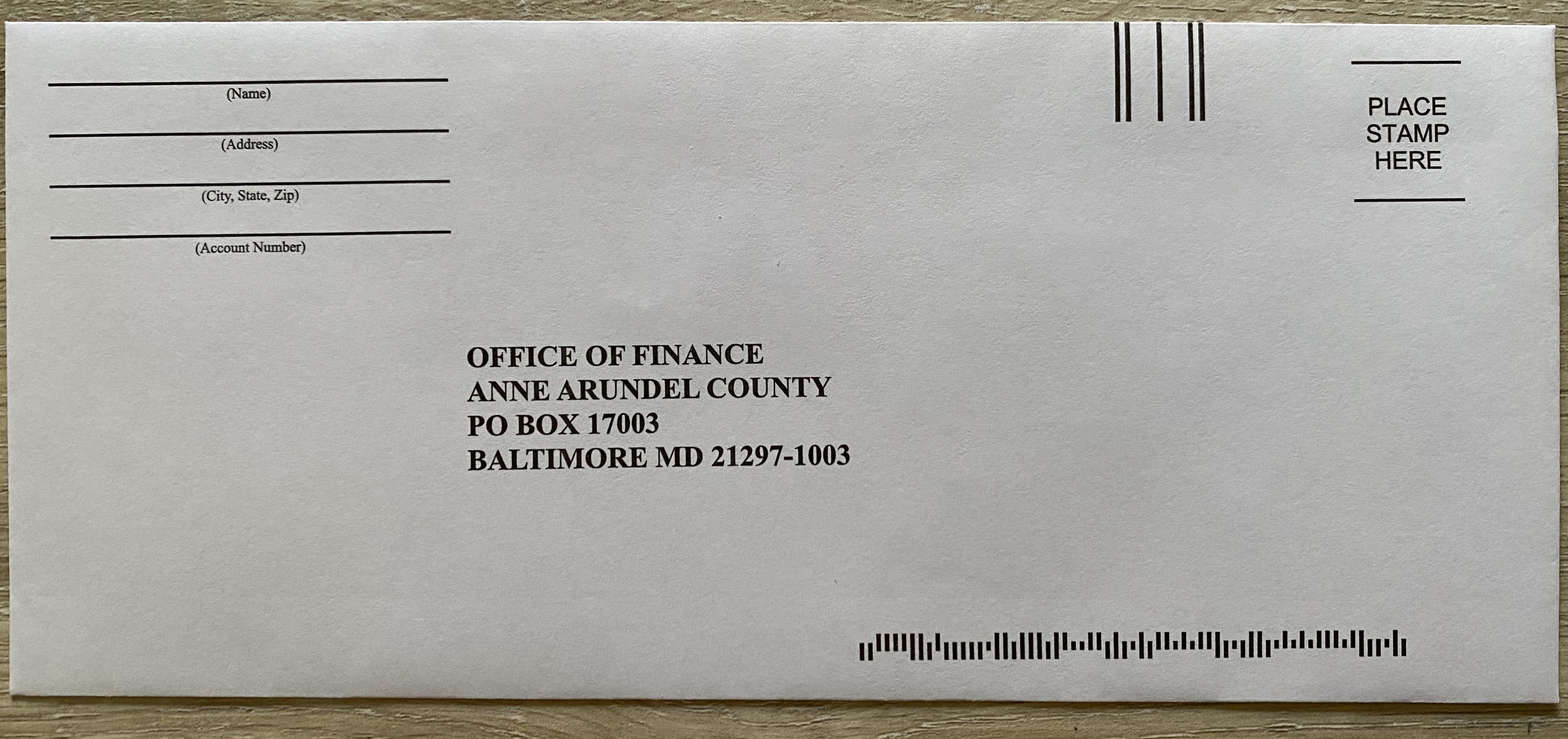 Anne Arundel Water Bill Return Envelope